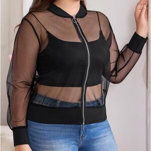 Elegant Black Sheer Bomber Jacket